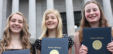'Letters About Literature' winners Jordyn Tonkinson, Cora Tessaro and Julia Batson